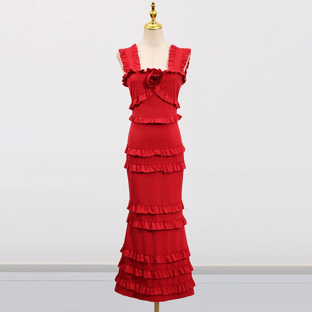 Square Collar Fungus Edge Fishtail Dress