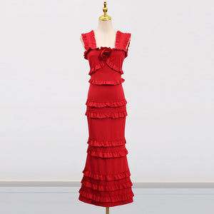 Square Collar Fungus Edge Fishtail Dress