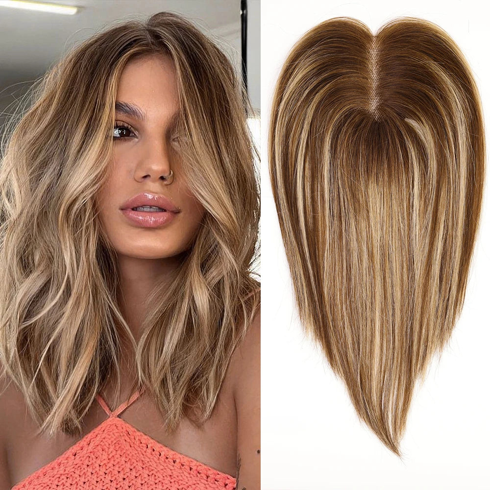 Golden Brown Ombre 100% Remy Human Hair Toppers Lace Base Clip