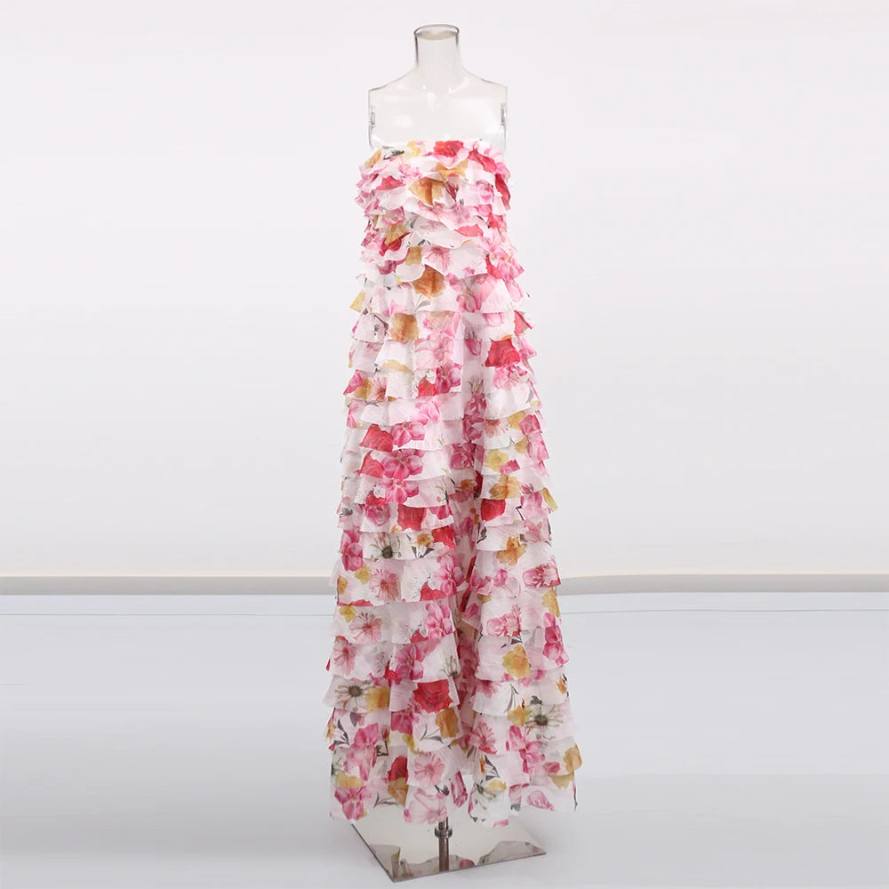 Patchwork Ruffles Fold Midi Dress
