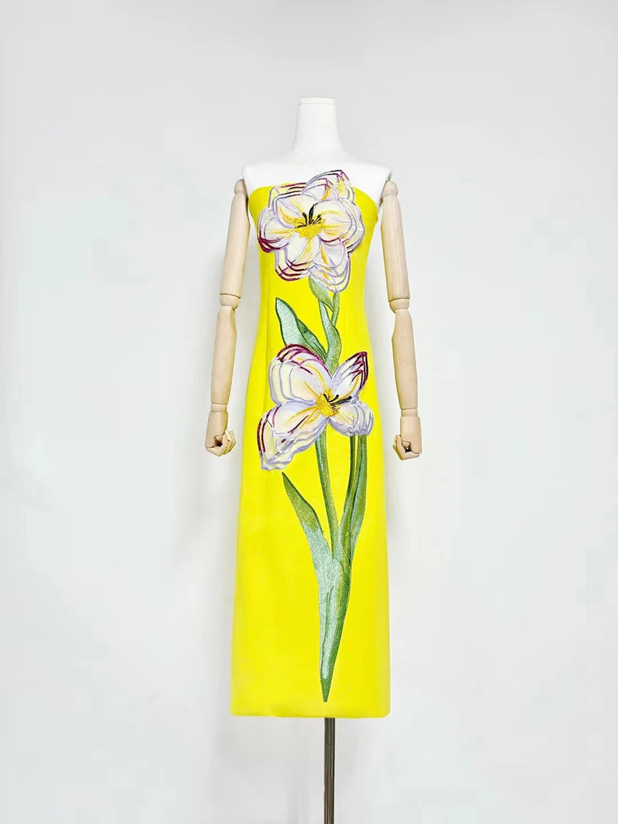 Hit Color Slimming Spliced 3D Flower Elegant Dresses