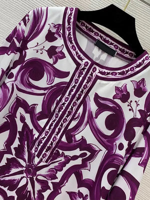 New Round Neck Long Sleeve Printed Loose Dress