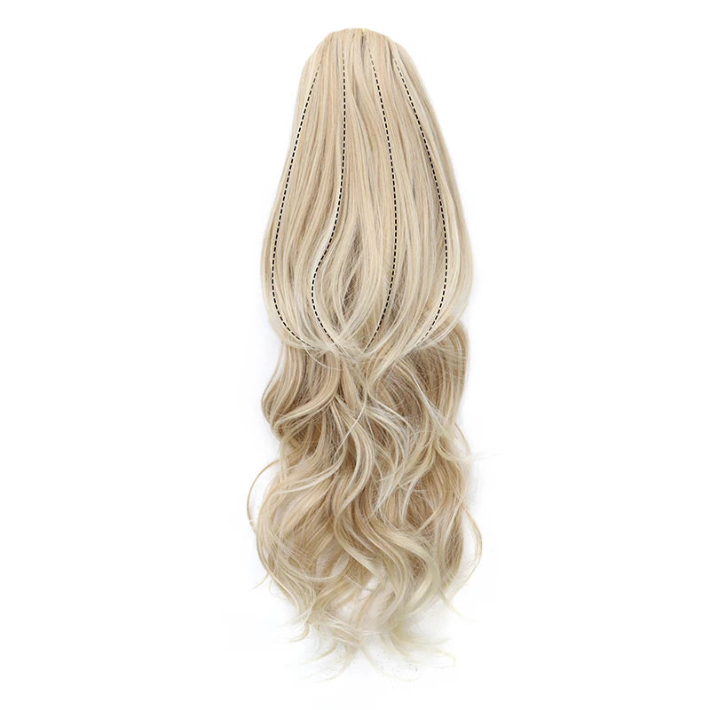 Synthetic 22Inch Long Wavy Curly Layered Ponytail Drawstring Clip