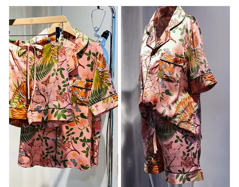 Jungle Imitation Silk Pajamas
