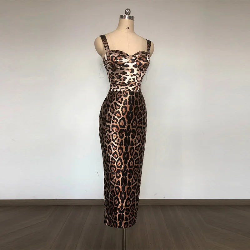 Retro Leopard Print Long Dresses