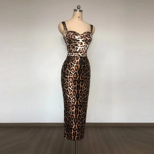 Retro Leopard Print Long Dresses