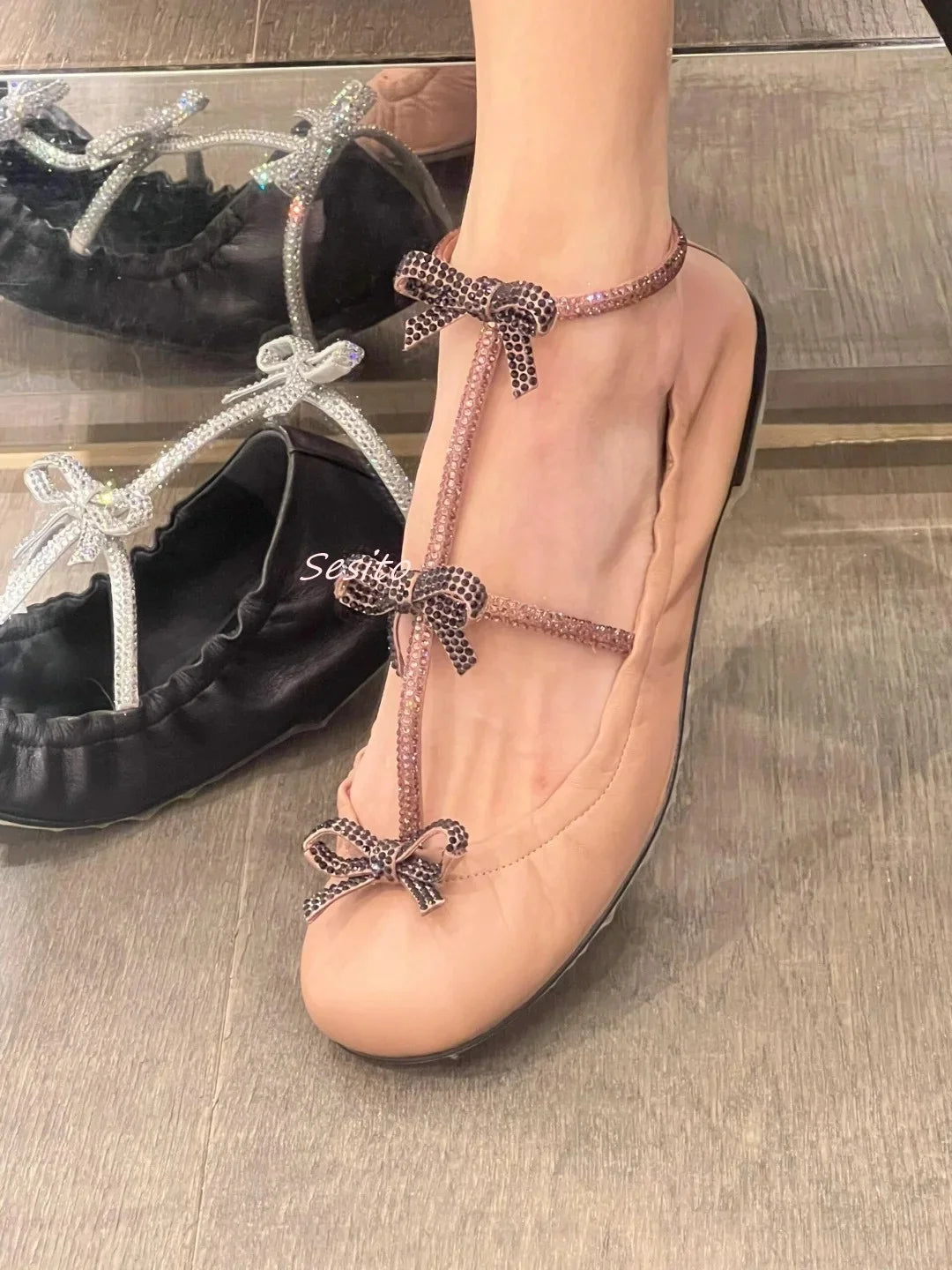 Flat Rhinestone Bow Ballerina
