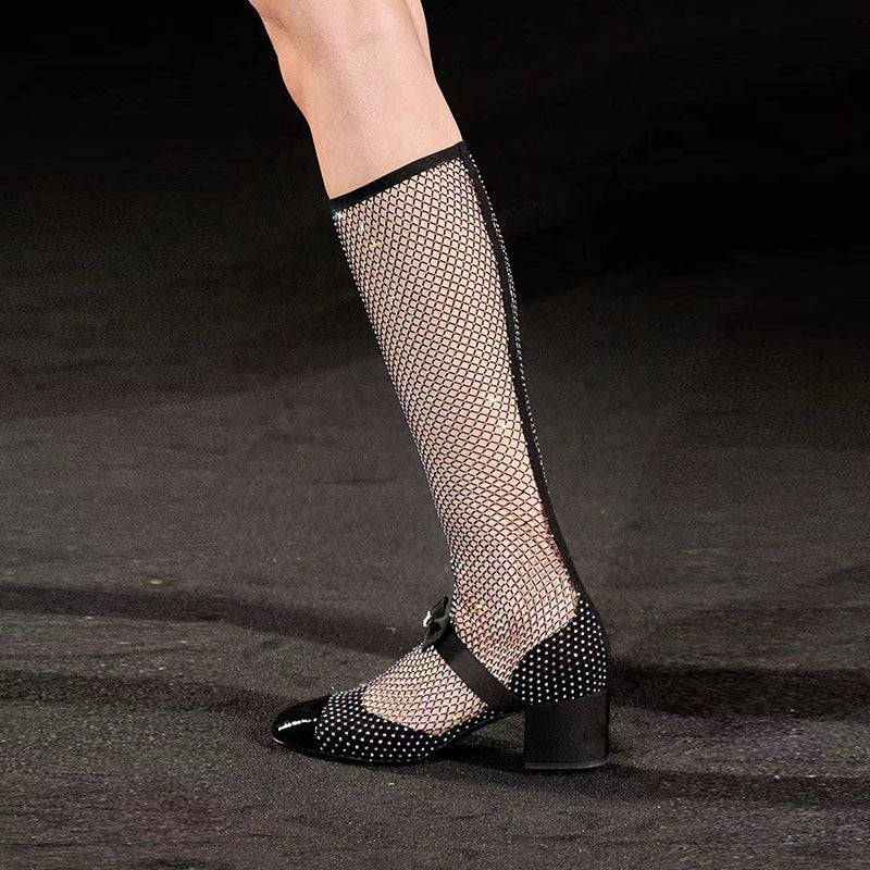 Crystal Mesh Bowknot Mary Jane Round Toe Luxury Sandals