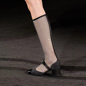 Crystal Mesh Bowknot Mary Jane Round Toe Luxury Sandals