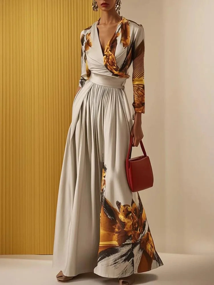 Elegant One-piece Suit Printed Deep Jumpsuit