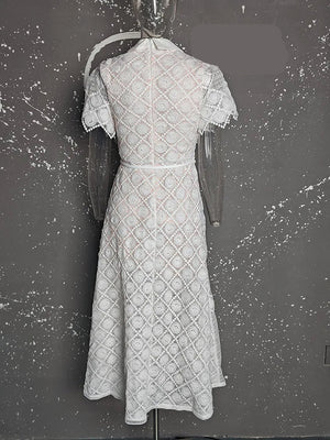 Elegant Dress Lace Gauze Spliced Solid Color Dresses