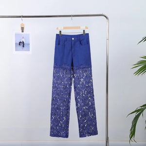 Plus Size Stretch Denim Jeans With Cut-Out Lace