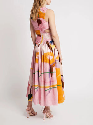 Print Slim Pleated Dress
