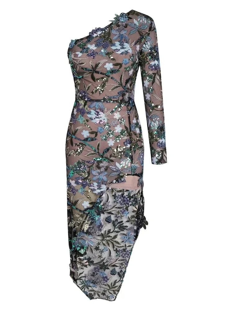 New Sexy Strapless Floral Sequin Long Dress