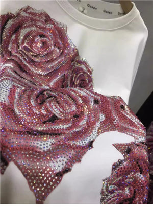 Oversized Rhinestone Light Luxury Rose Pull-over