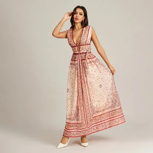 Retro Print Sleeveless Long Dress er Australia Market Hot Sale Of The