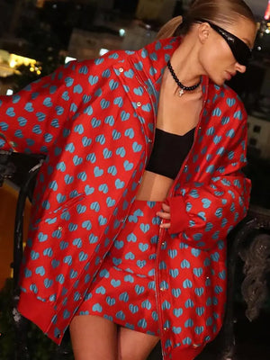 Casual Printed Sets With Skirt Loose Coat