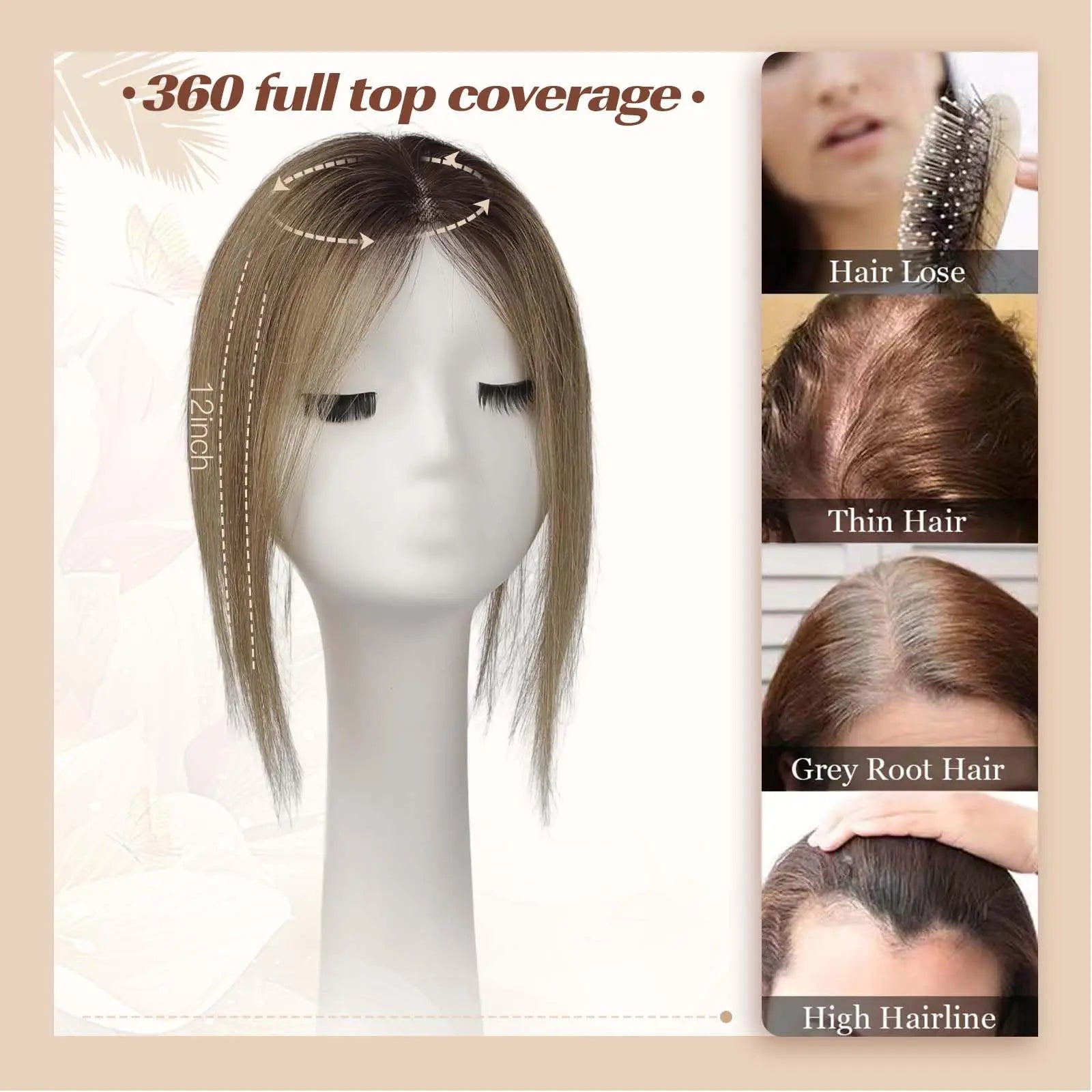 Golden Brown Ombre 100% Remy Human Hair Toppers Lace Base Clip