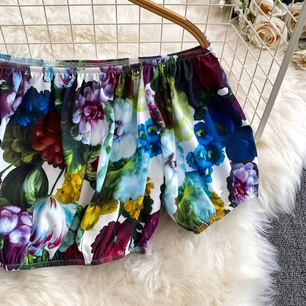 Runway Designer Floral Print Sexy 2 Piece