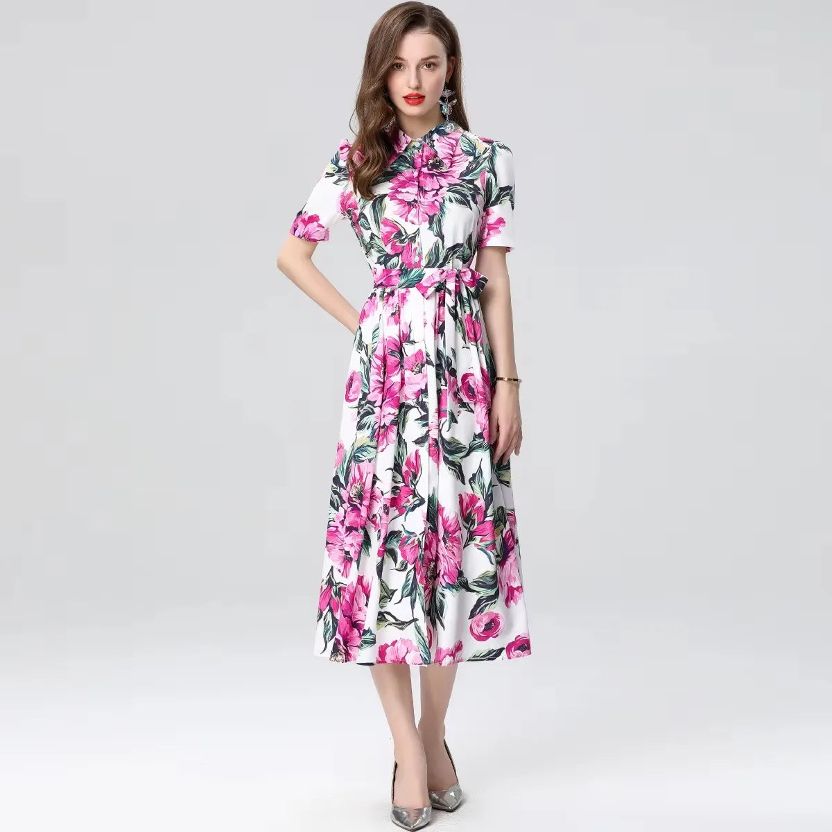Runway Holiday Purple Floral Print Shirt Dress