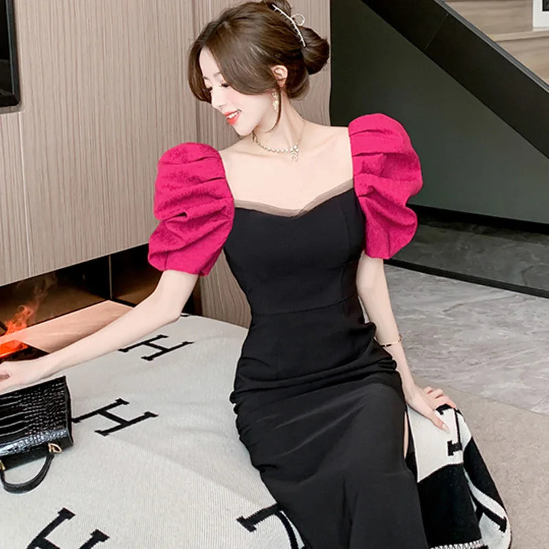 High End Puff Short Sleeve Square Neck Dresses