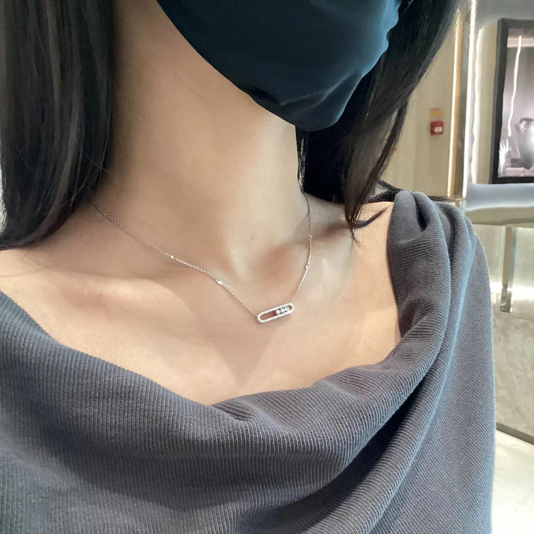 925 Sterling Silver Classic Mobile Three Diamond Necklace