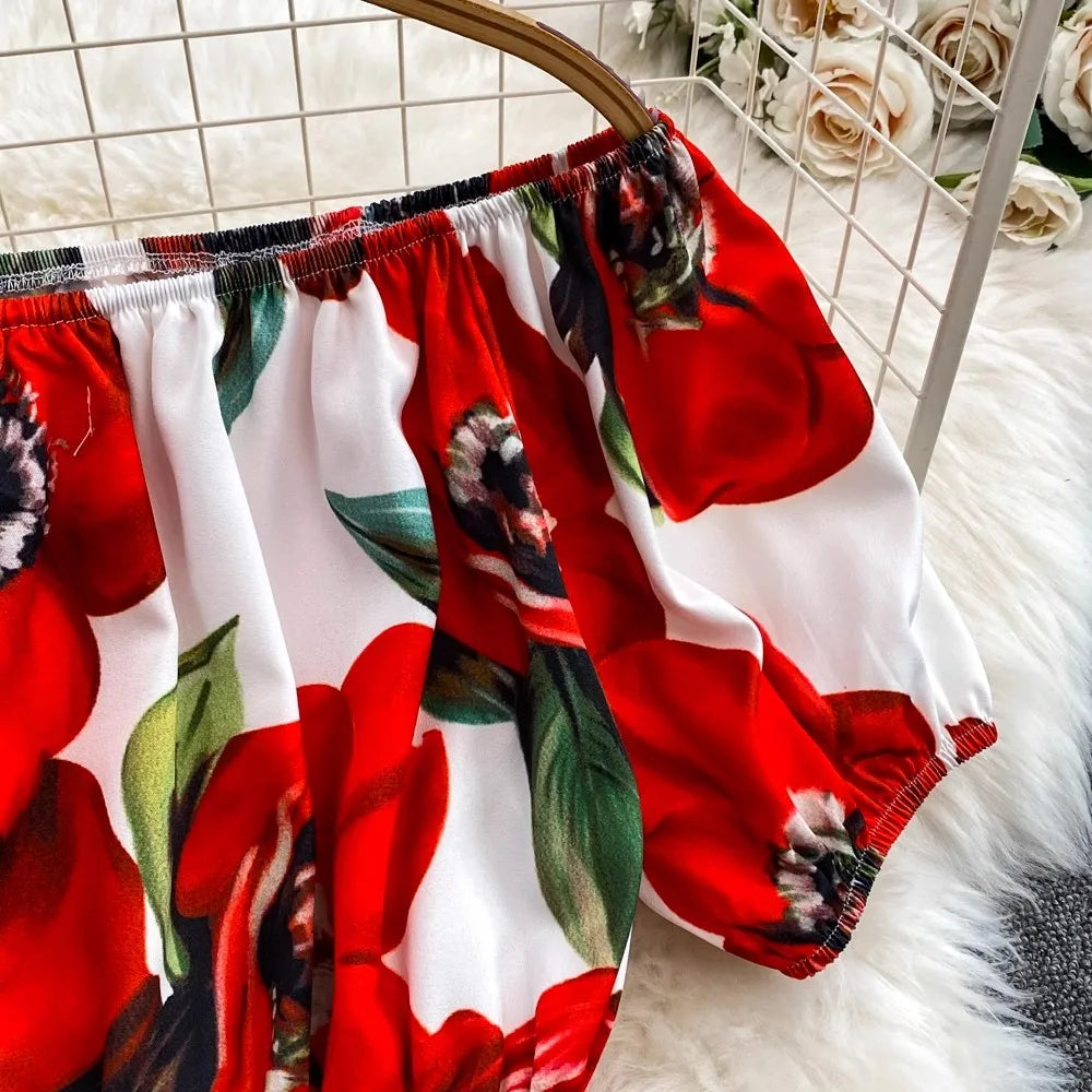 Runway Designer Floral Print Sexy 2 Piece