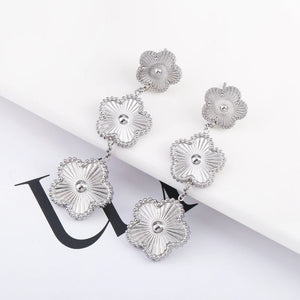Metal Stainless Steel Double-Sided Five Leaf Flower Plum Blossom Tassel Earrings