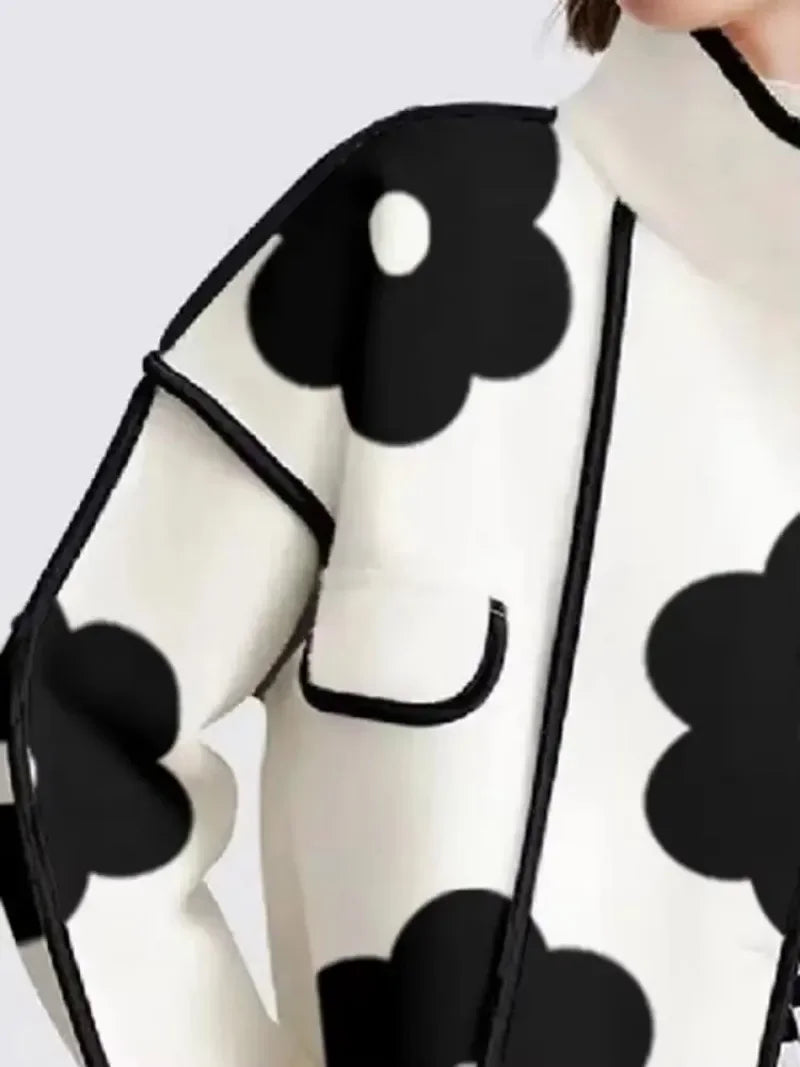 Spring Autumn Floral Printed Split-back Long Skirts Long Sleeves Jackets
