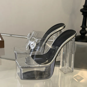 Silver CRYSTAL PVC Transparent Platform Slippers