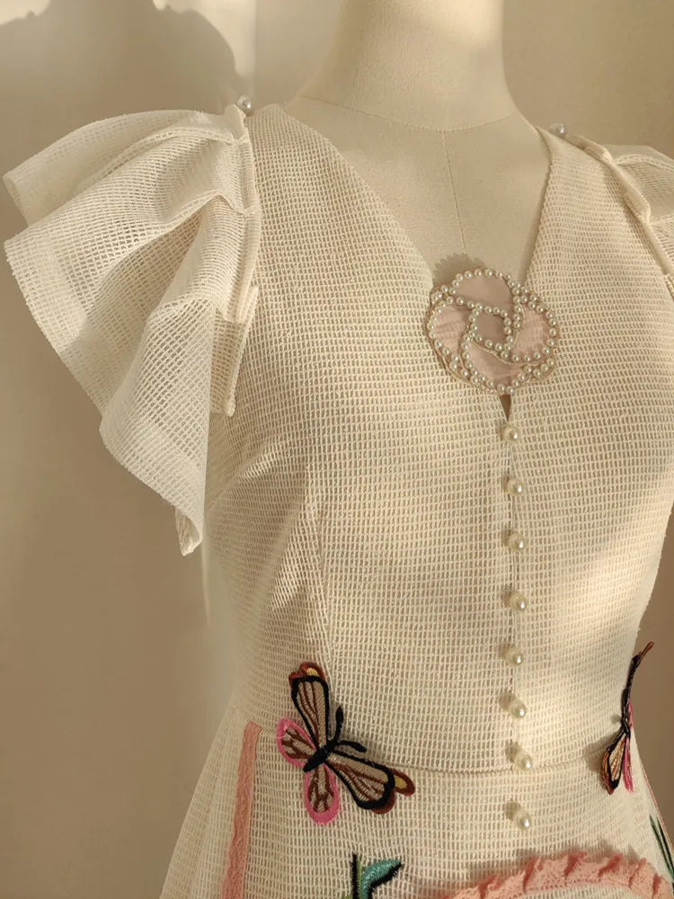 Exquisite Embroidery Luxury Beaded Vintage Dress
