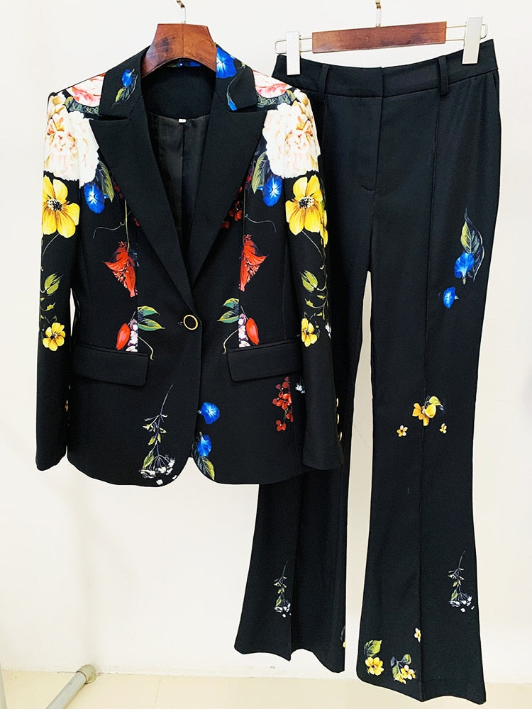 One Button Blazer Pants Set Two Piece Set