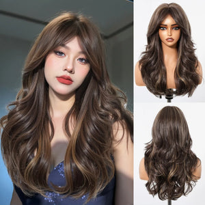 Long Curly Wavy Brown Wigs