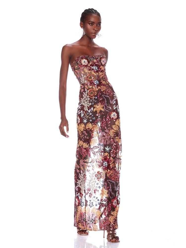 High Quality Luxury Strapless Sequins Flower Dress