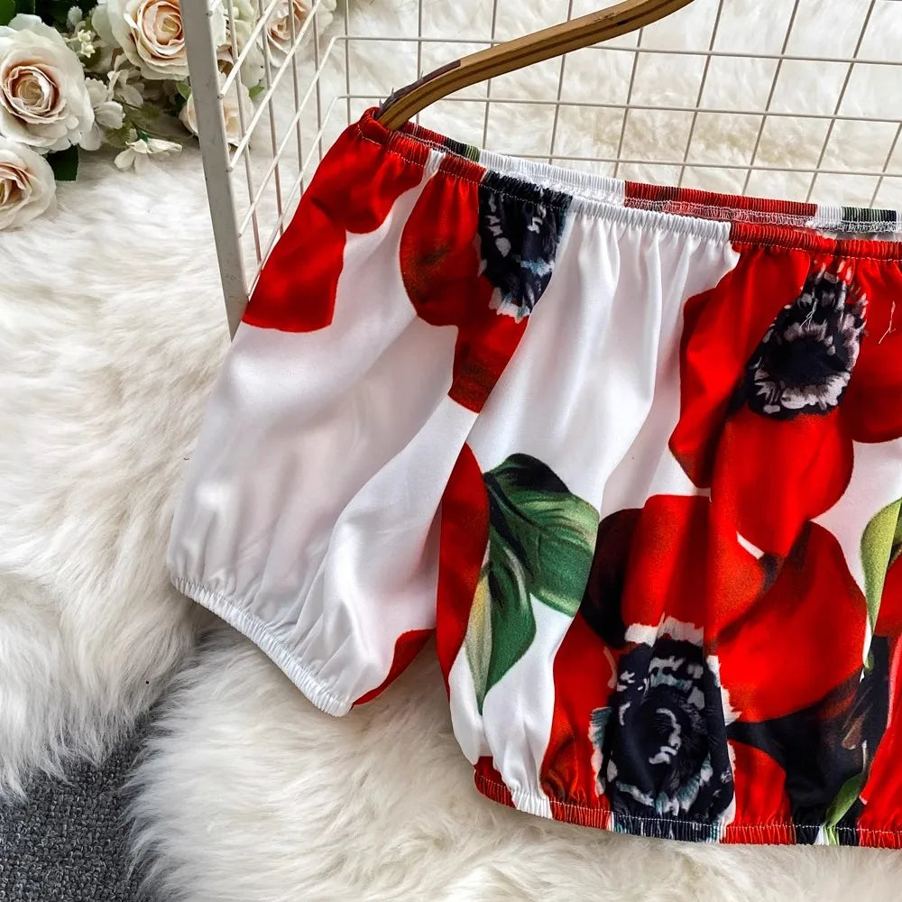 Runway Designer Floral Print Sexy 2 Piece
