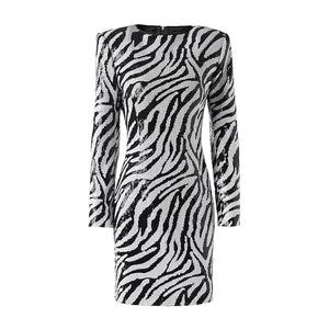 Patchwork Sequins Zebra Stripes Dress