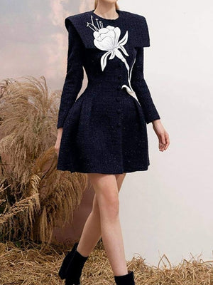 Contrast Color Print Tweed  Elegant Dresses