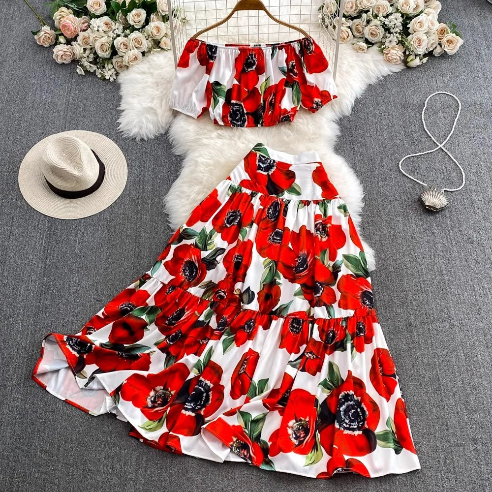 Runway Designer Floral Print Sexy 2 Piece