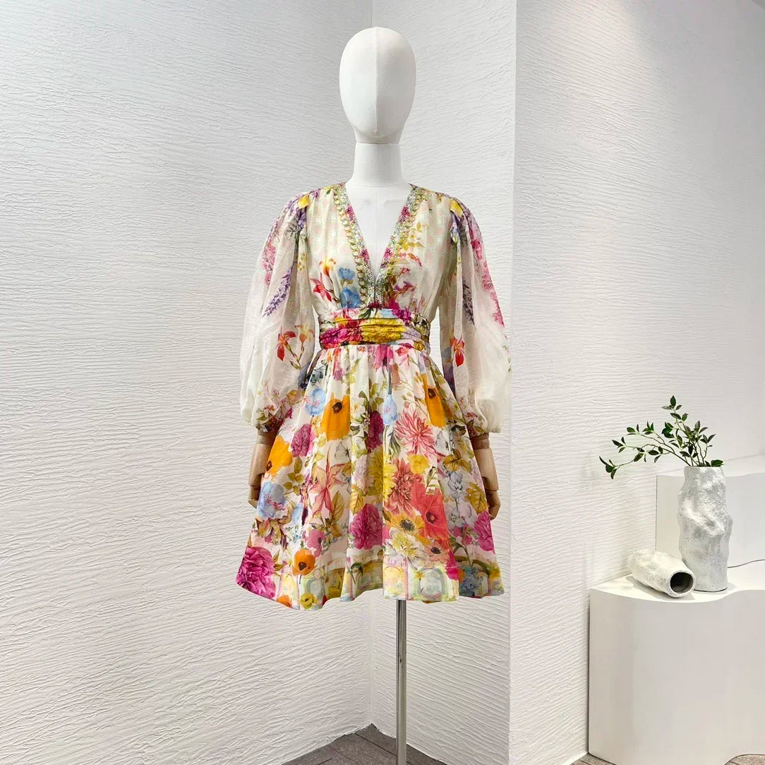 Trendy Multicolor Floral Diamonds Stretchable Dress