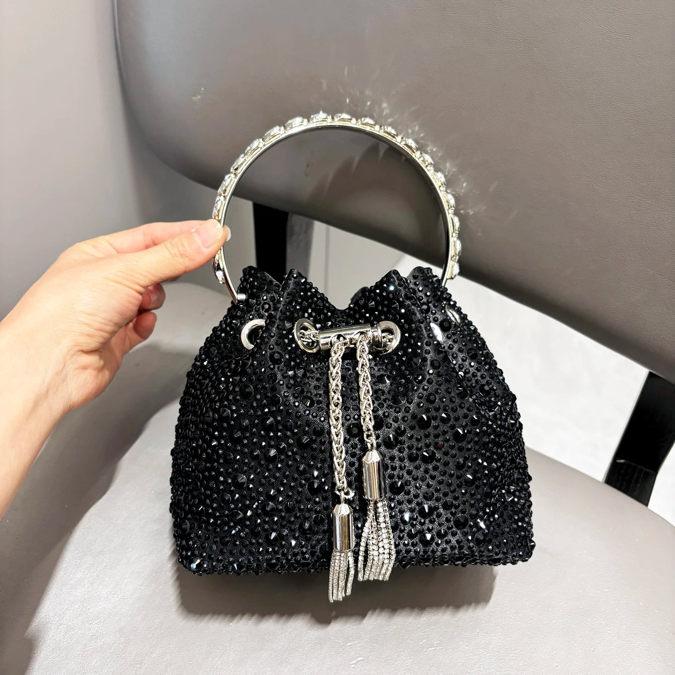 Handle Rhinestones Evening clutch Bag