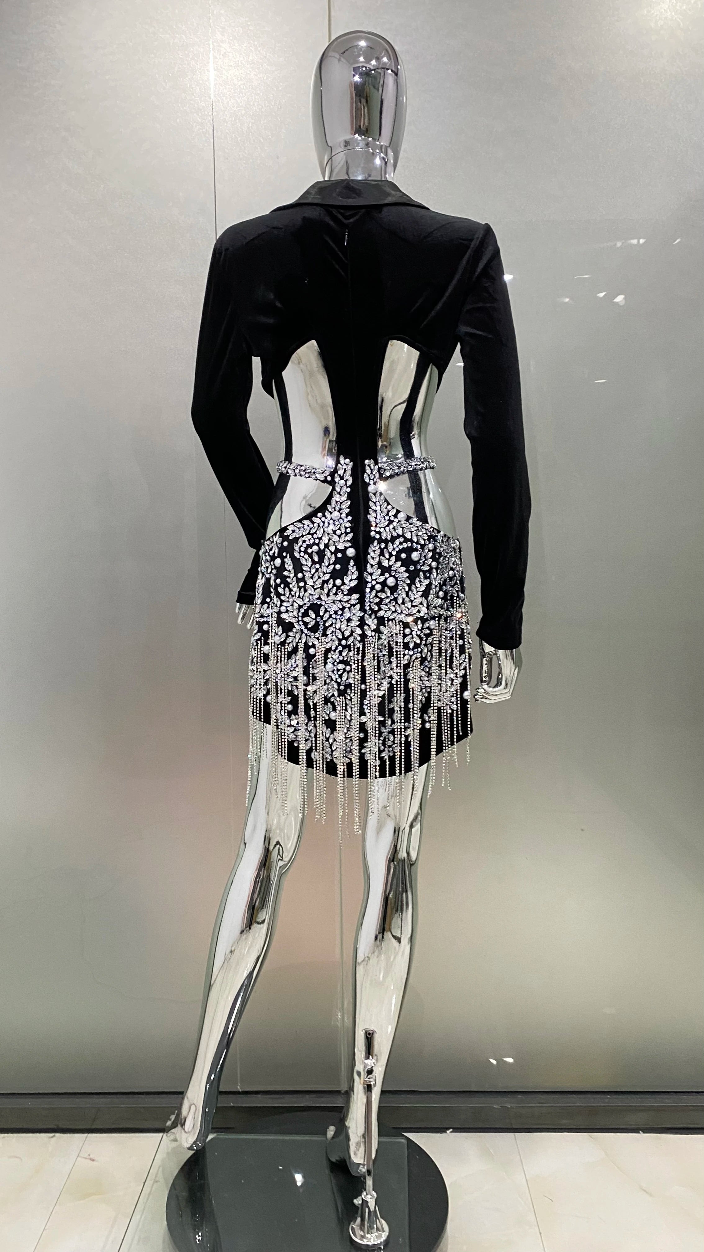 Luxury Diamonds Tassel Hollow Out Notched Dress