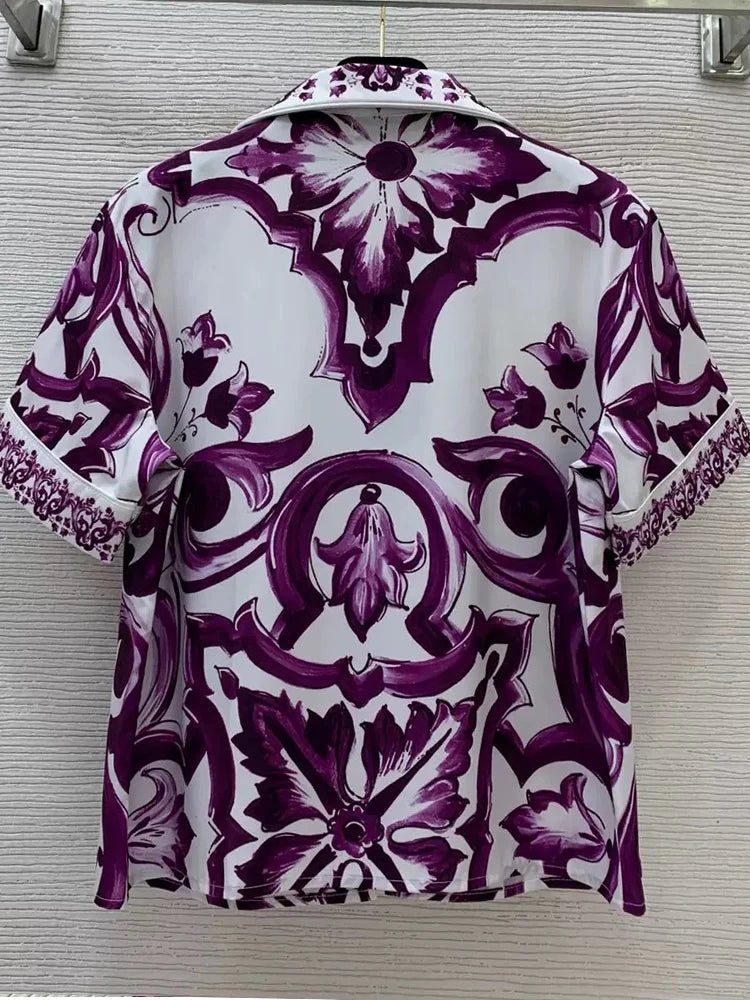 High-grade Purple Blue-and-White Porcelain Printed Two-piece