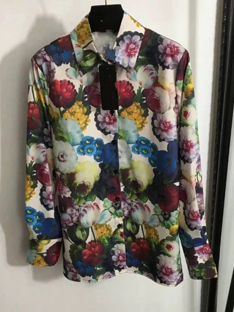 Luxury Lapel Flower Print Shirt