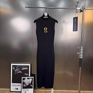 Solid Spliced Hollow Out Long Knitting Dress