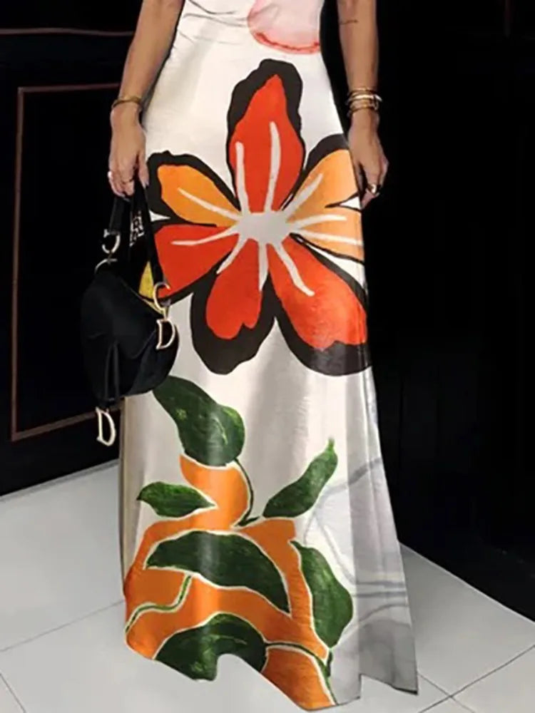 Floral Printed Halter Maxi Dress