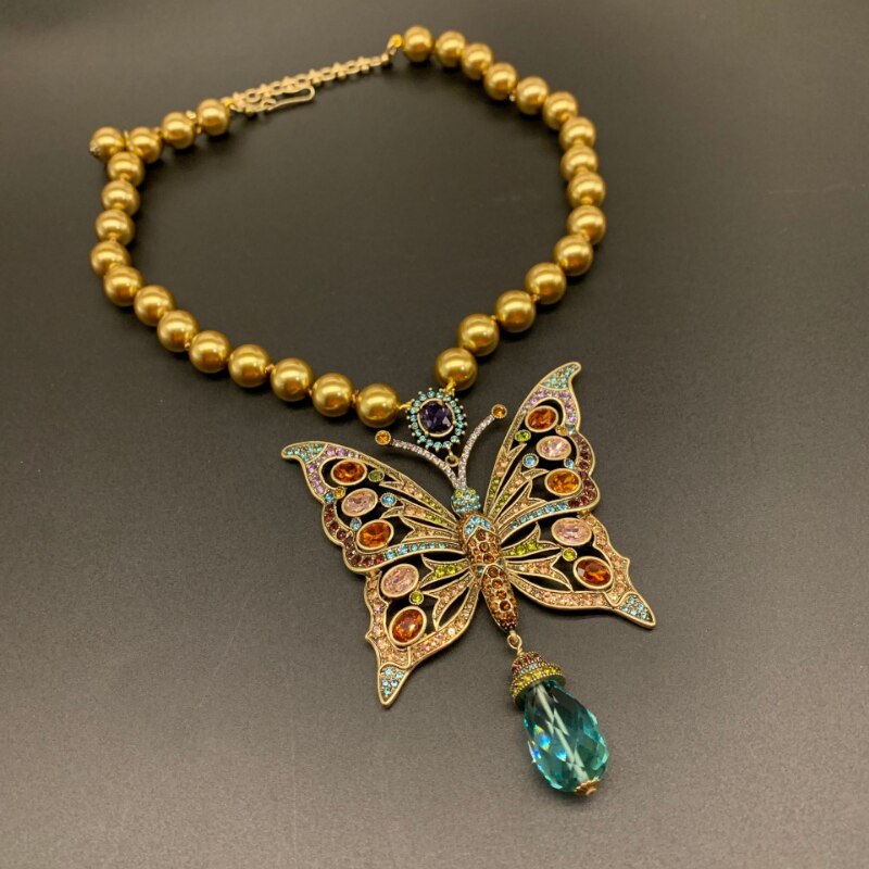 Timeless Wonder Fancy Beaded Zircon Butterfly Statement Necklace