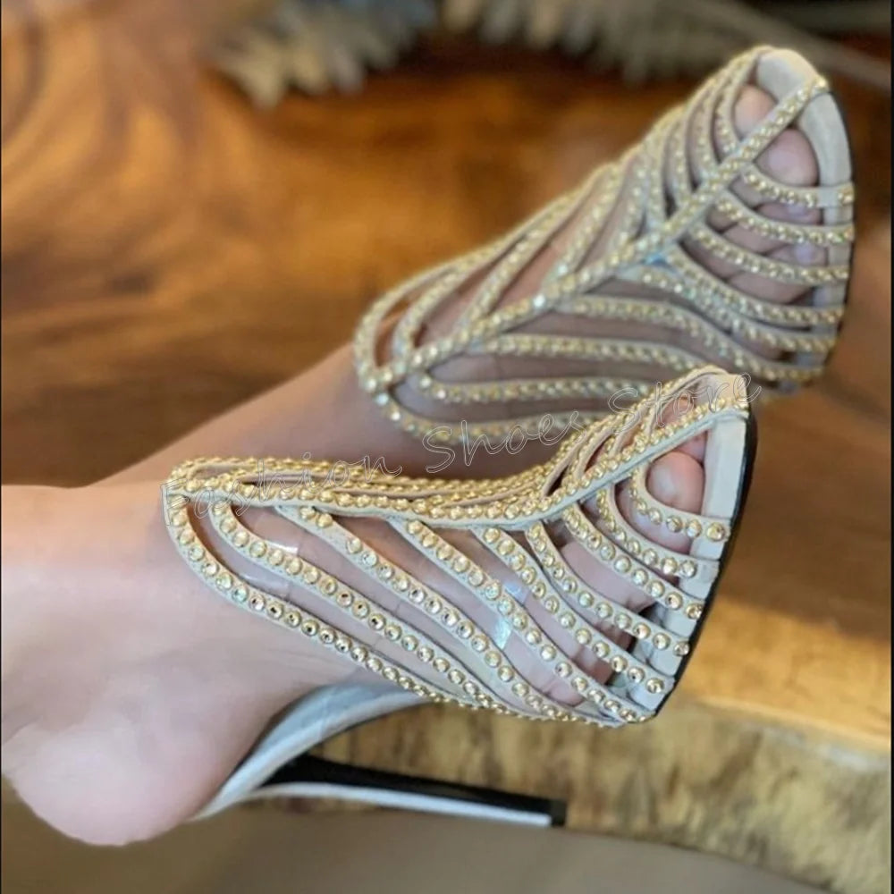 Black Hollow Out Crystal Slippers