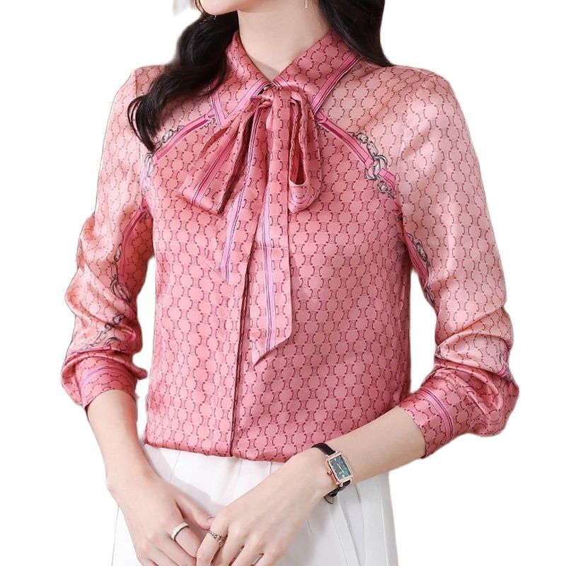 Elegant Satin Blouse Bow Tie Shirts