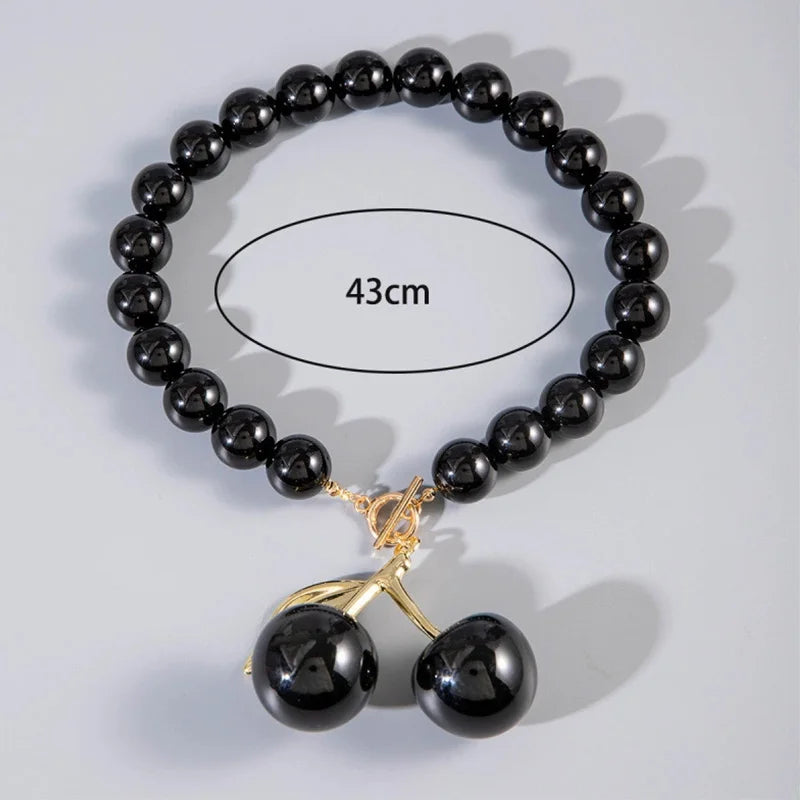 Shiny Acrylic Black Cherry Charms Pendant Necklaces Jewelry
