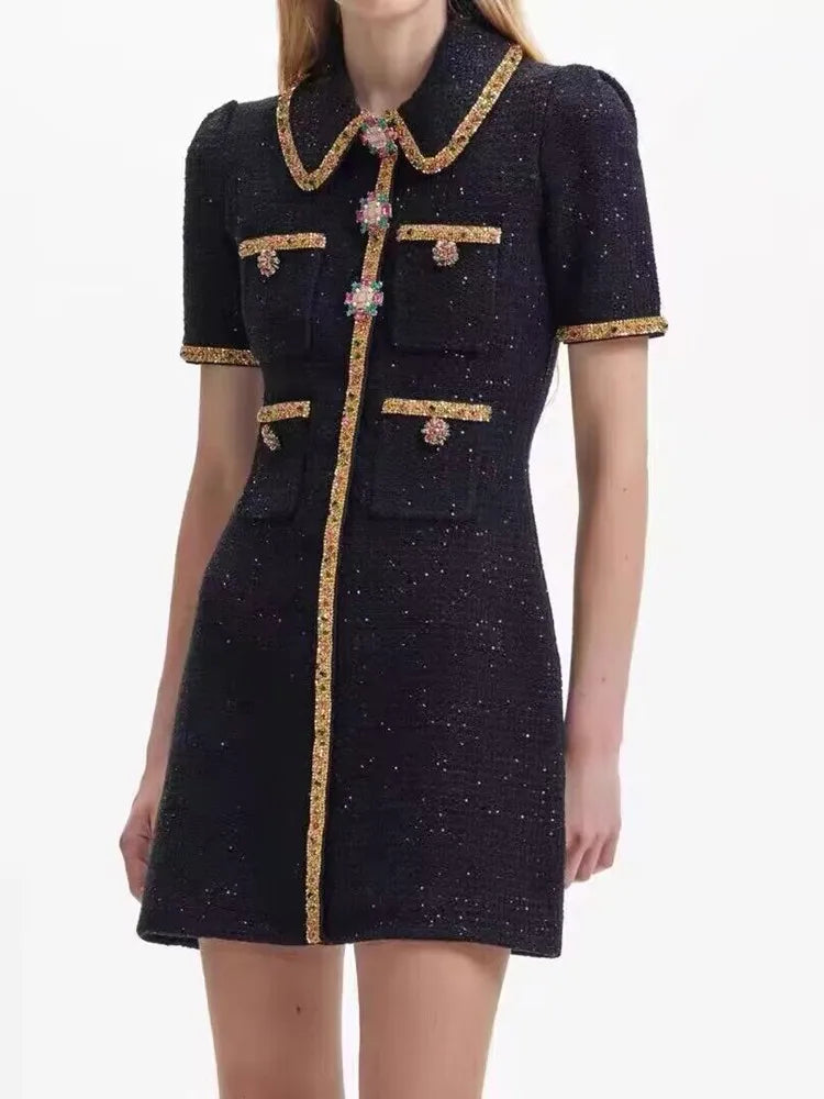 Knit Sequin Colorful Rhinestone Decoration Dress